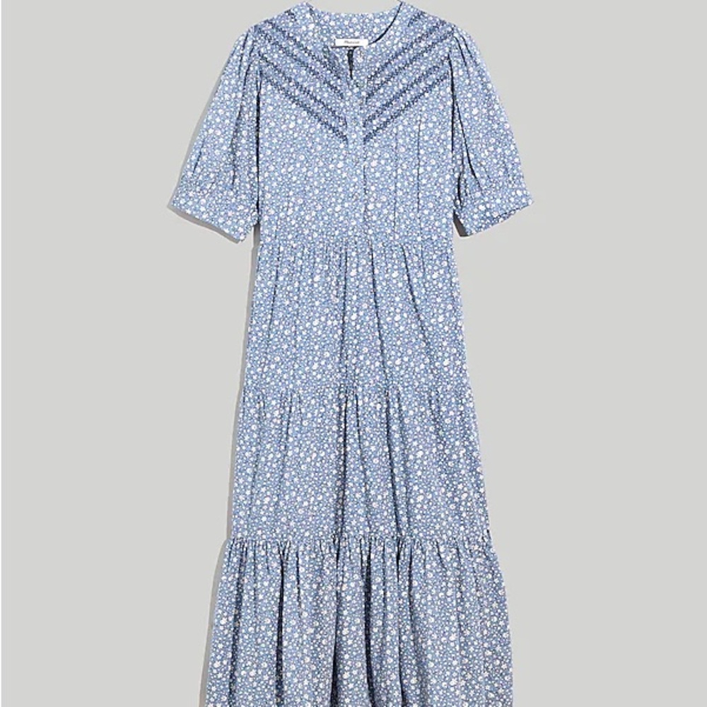 Madewell Embroidered Puff-Sleeve Midi Dress in Cottage Garden